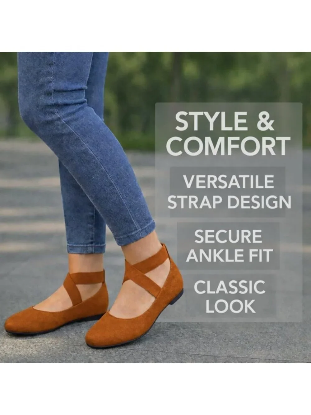 Women's Brown Foam Cushioned Closed Toe Criss Cross Elastic Strap Flat Shoes